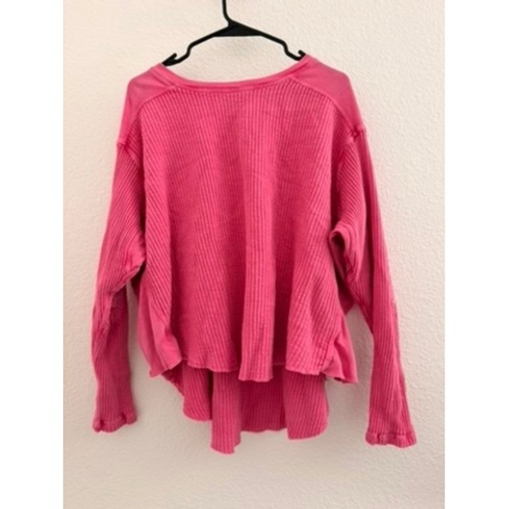 Free People FP One Pink Waffle Knit Thermal Oversized Long Sleeve Top Barbie